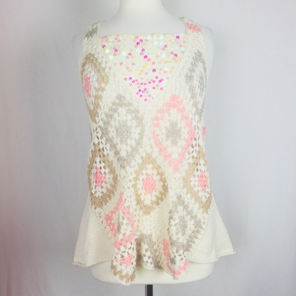 Free People Siz XS Top Ivory Comb Crochet